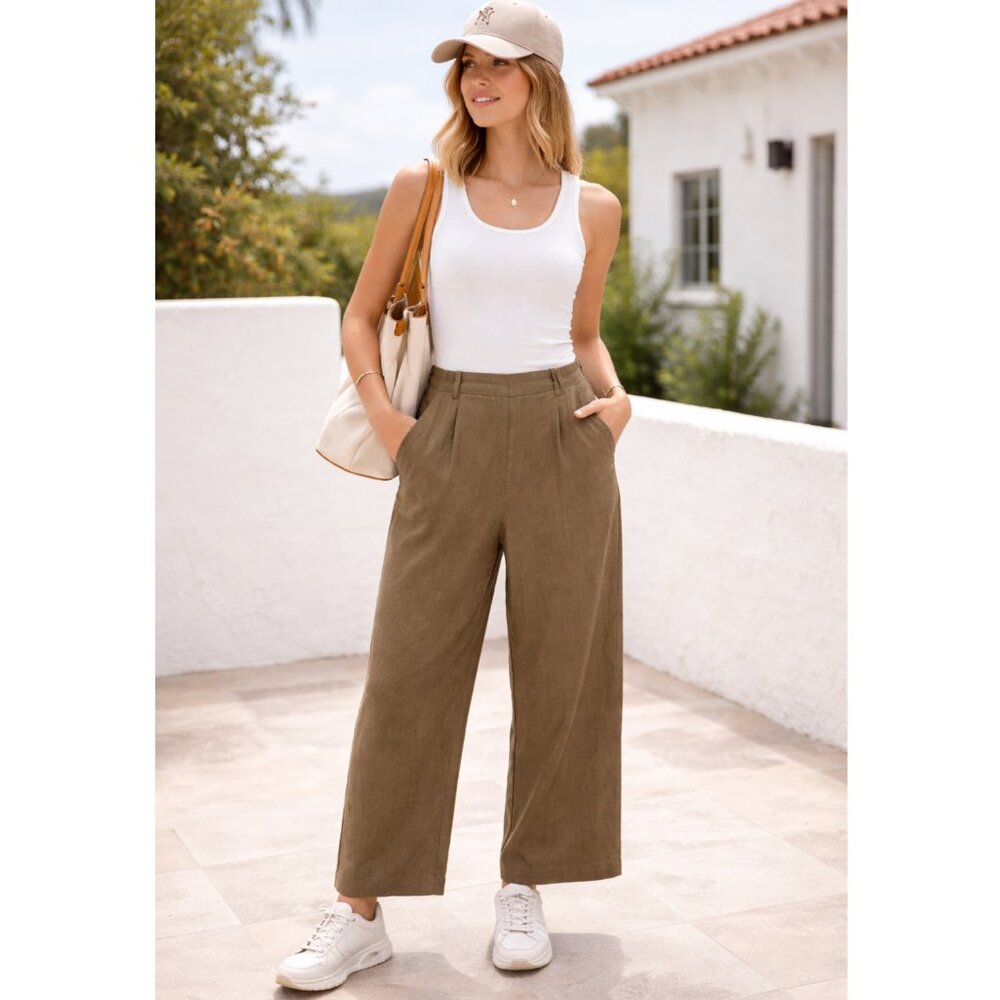 Vintage GAP Y2K 100% Linen Pants Wide-Leg Trousers Woven Neutral Minimalist sz 6